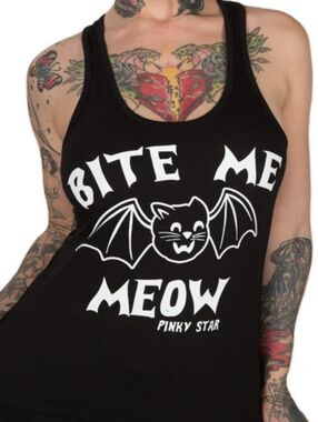 Pinky Star 'Bite Me Meow' Graphic Tank, Cat, Bat